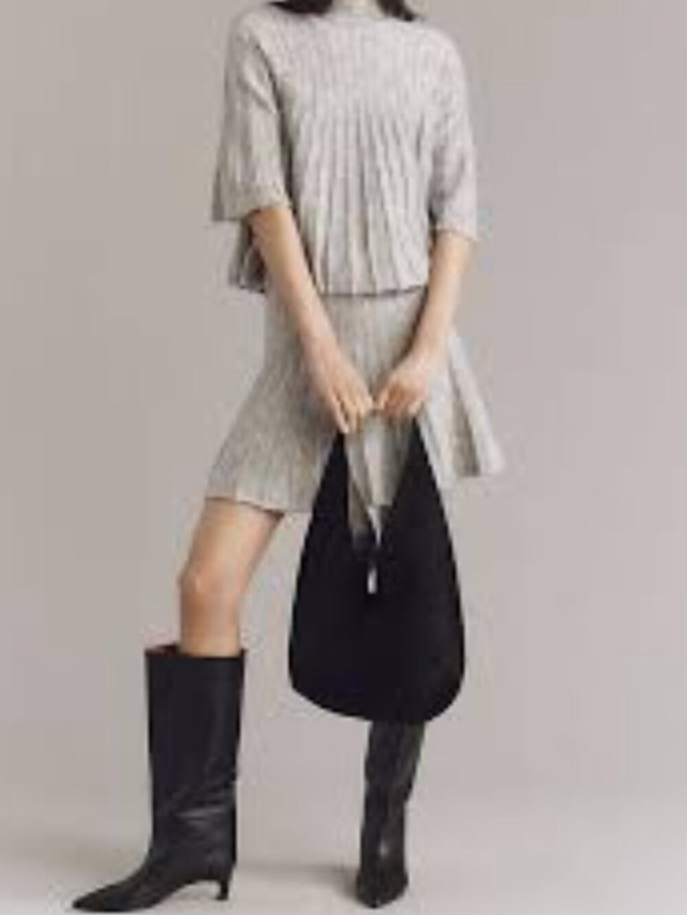 Size M Maeve Short-Sleeve Mock-Neck Swing Sweater